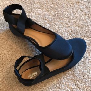 Ballet flats satin-like navy blue.  Worn once.